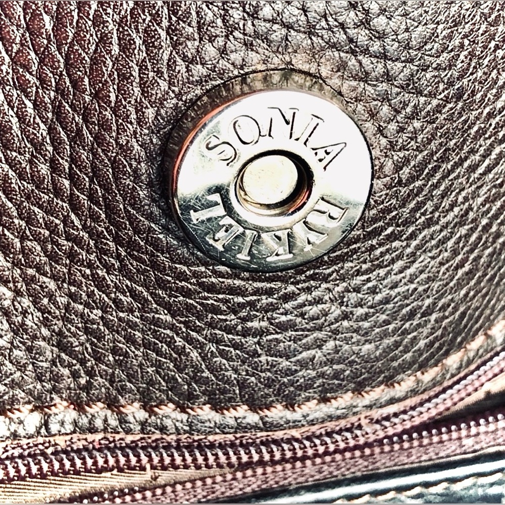 SONIA RYKIEL Martha Genuine Leather Handbag, Silver Hardware, Almost Black, EUC - Picture 6 of 12
